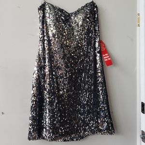 Silver sparkle strapless mini dress